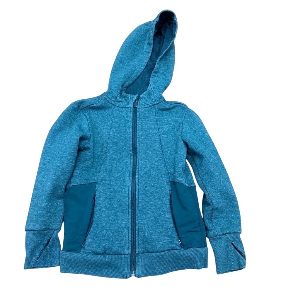 All In Motion Full Zip Hoodie Boys XS 4/5 Teal Excellent Thumbhole Pockets